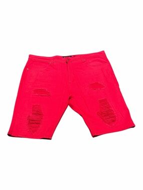MAKOBI Men's Distressed Red  Denim Jean Shorts